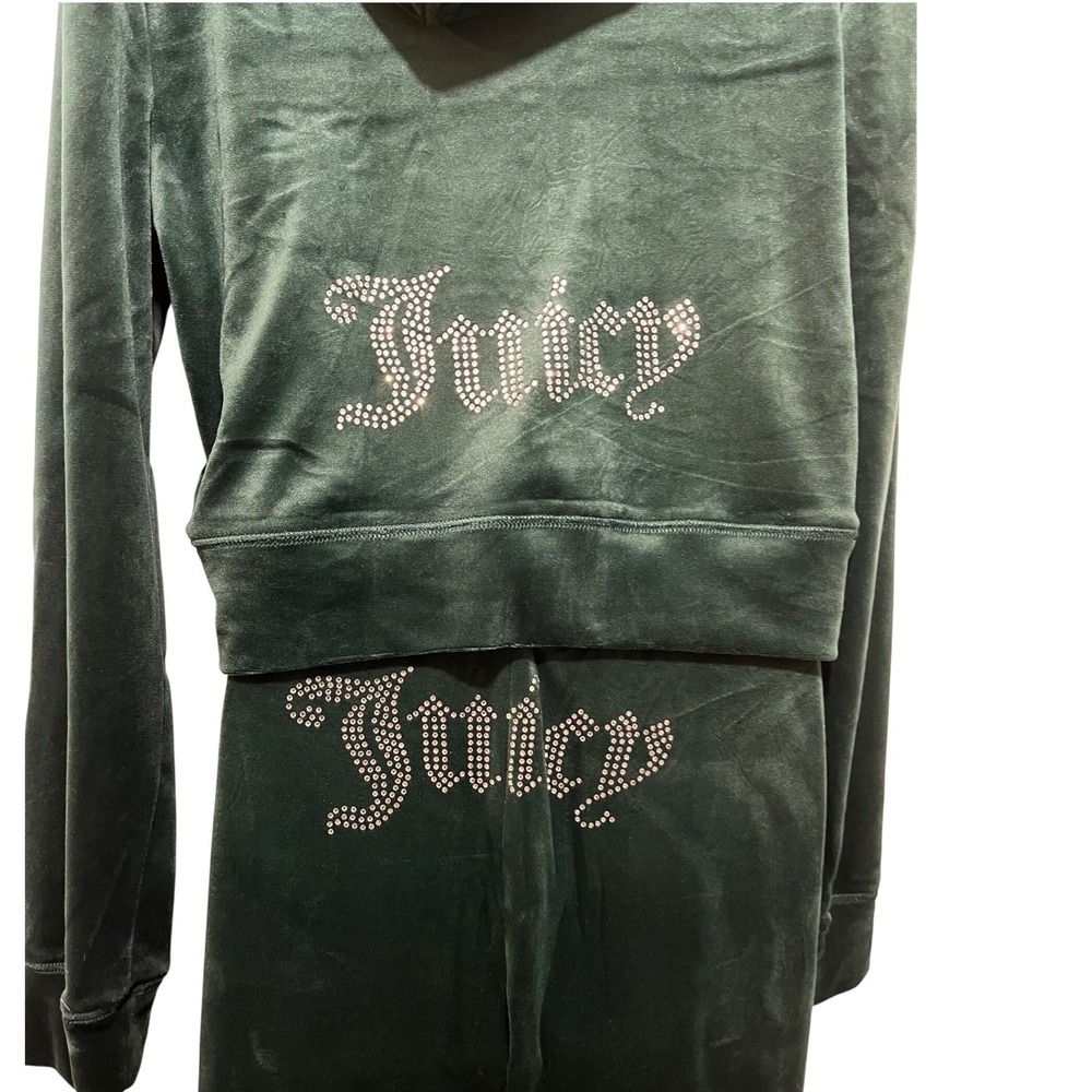 Juicy Couture Pine Green Velour Tracksuit Y2K McBling Hoodie & Pants Set Large‎ - Picture 4 of 7